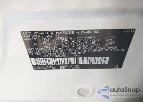 2013 Toyota Rav4 Limited из США, поврежденный, VIN 2T3DFREV3DW024884